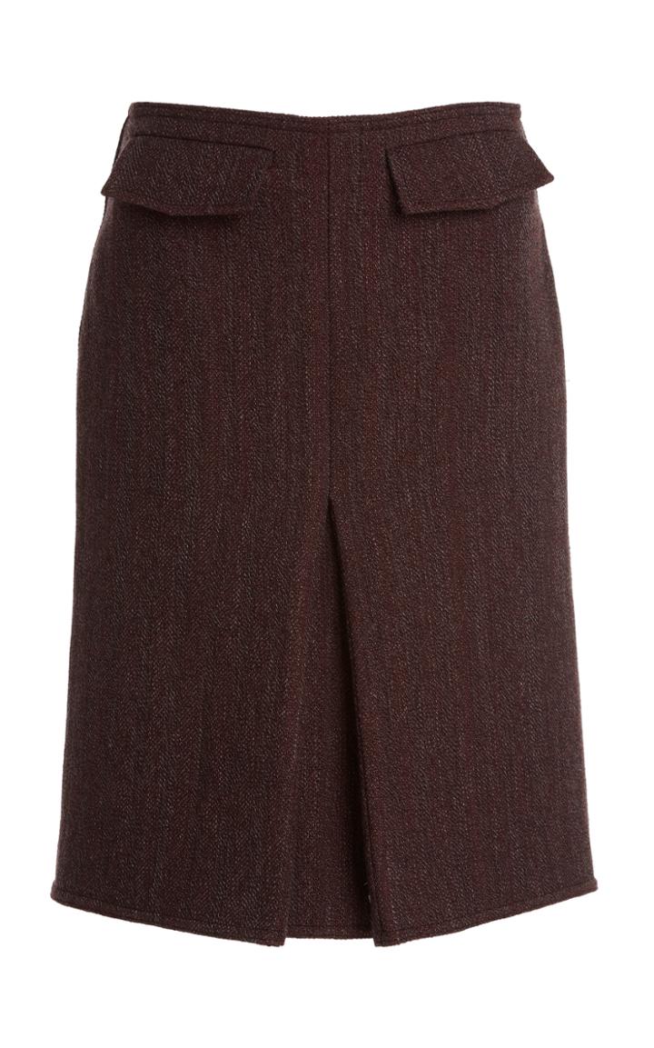 Moda Operandi Victoria Beckham Pleated Double-faced Herringbone Woven Midi Skirt