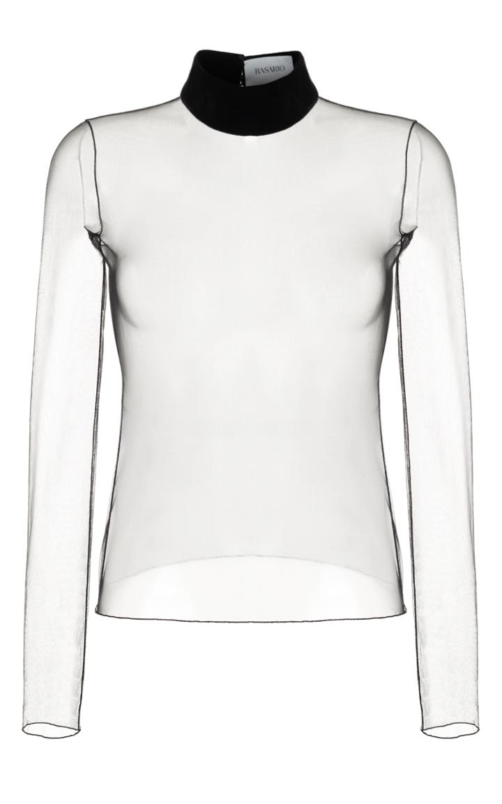 Rasario Long Sleeve Sheer Top With Velvet Accent