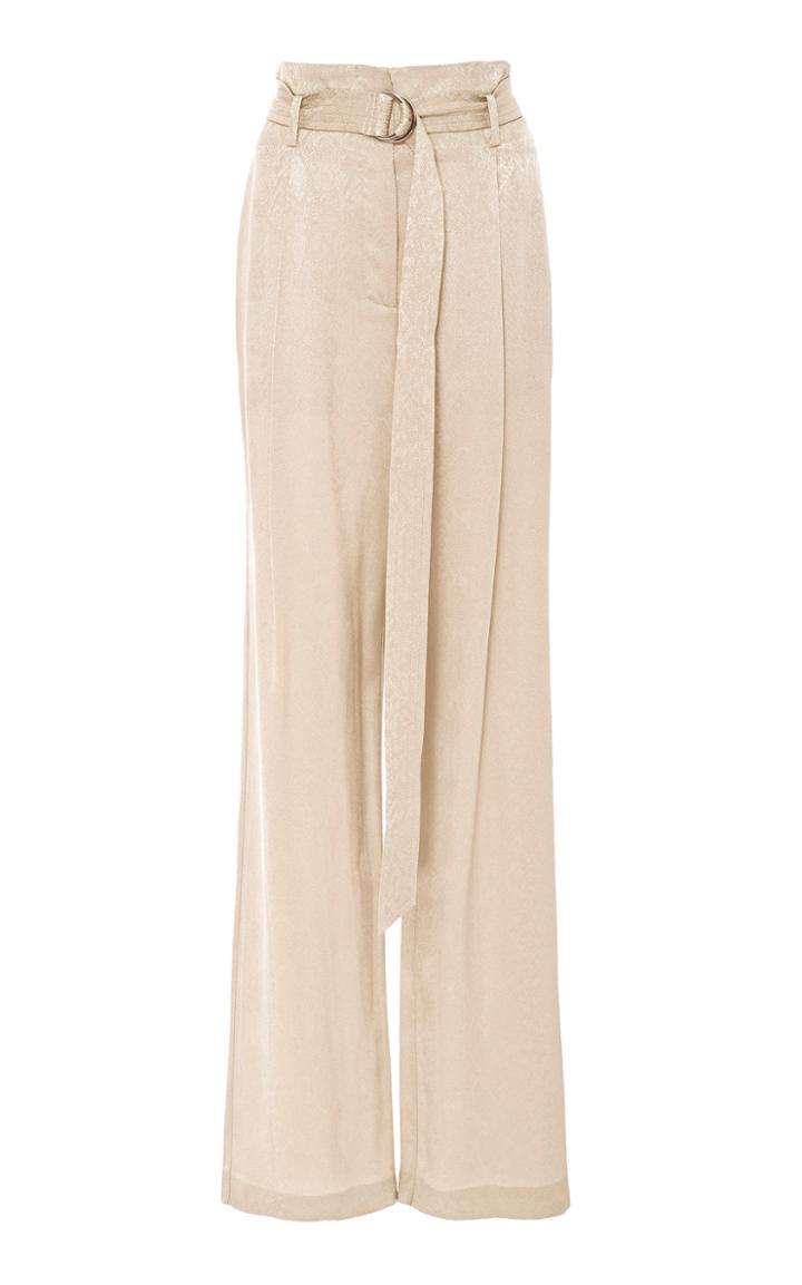 Sally Lapointe Snake-effect Belted Crepe De Chine Wide-leg Pants