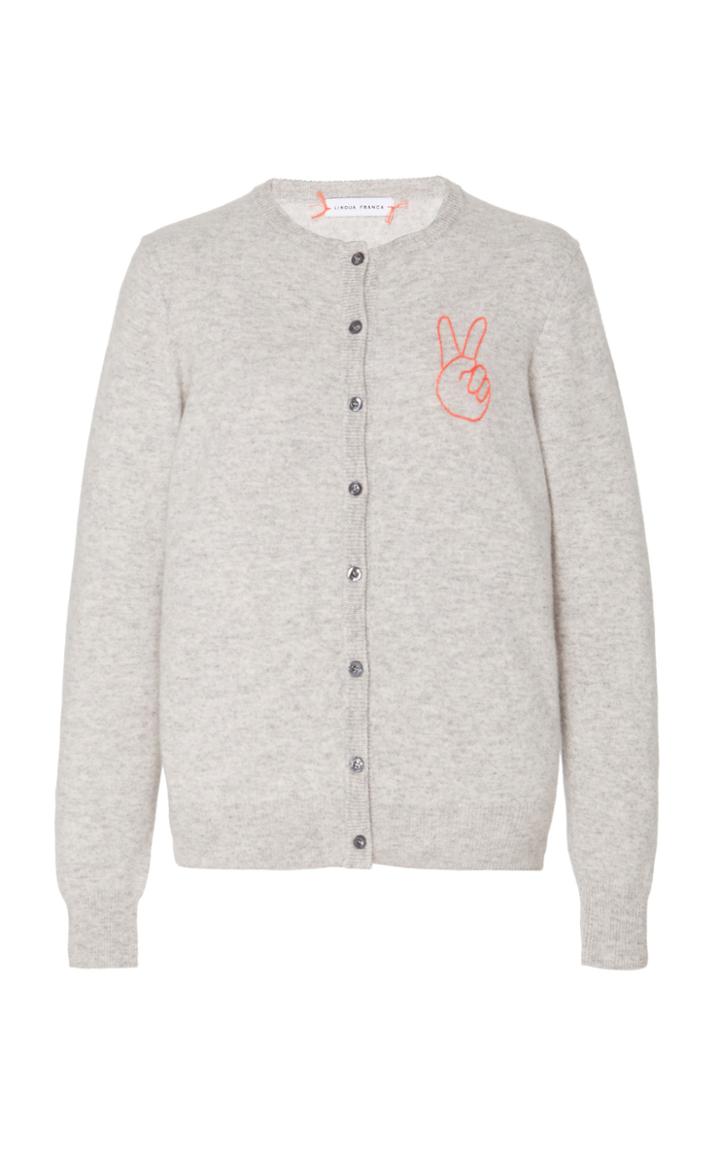Moda Operandi Lingua Franca Peace Cashmere Cardigan With Peach Thread Size: S