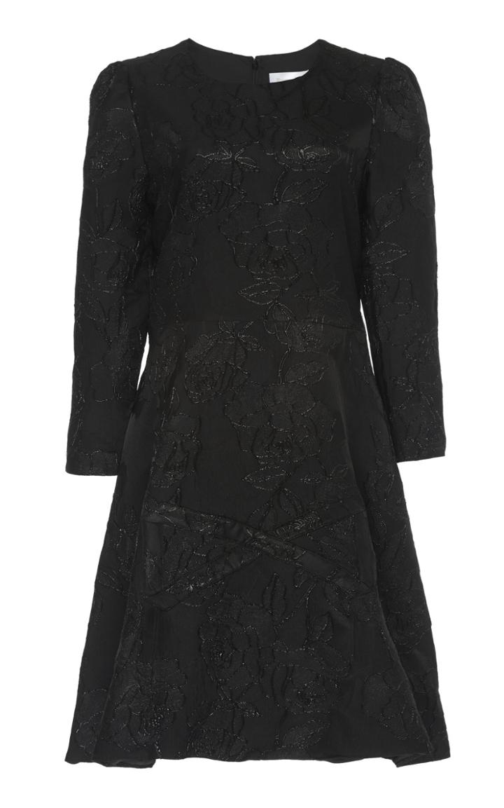Ryan Lo Rose Jacquard Long Sleeve Dress