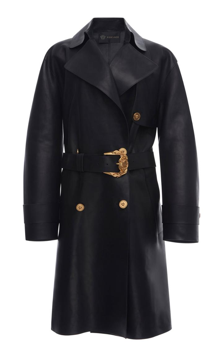 Versace Knee Length Leather Coat