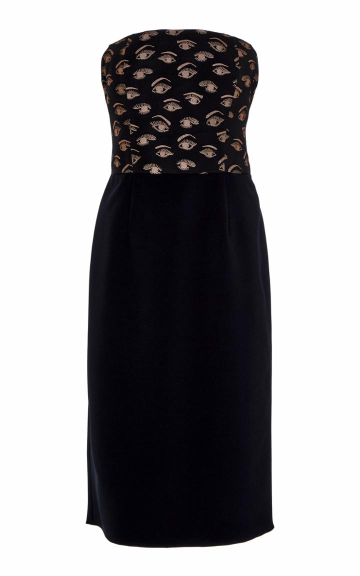 Moda Operandi Christian Siriano Strapless Eye-print Satin Dress Size: 2