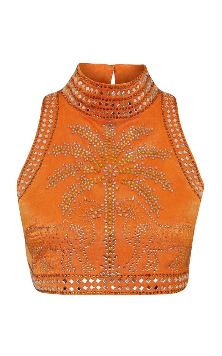 Moda Operandi Raisa Vanessa Embellished Satin Cropped Top