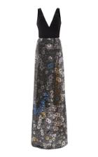 Monique Lhuillier Velvet-paneled Sequined Chiffon Maxi Dress