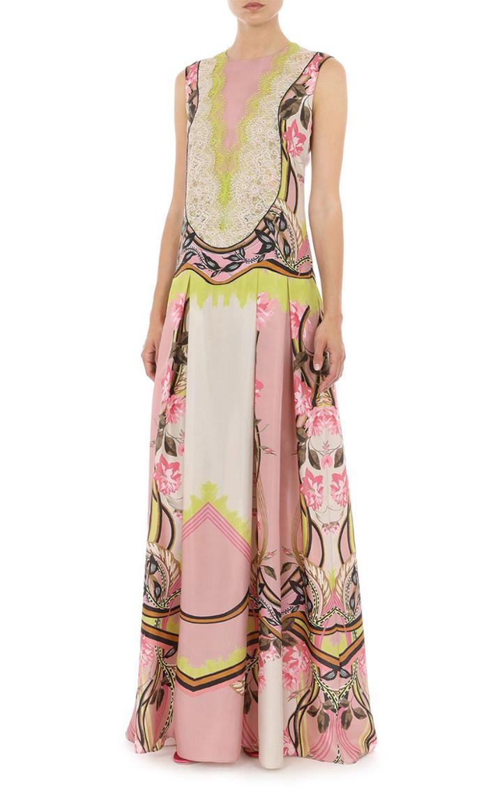 Moda Operandi Alberta Ferretti Lace-trimmed Printed Silk Habotai Gown