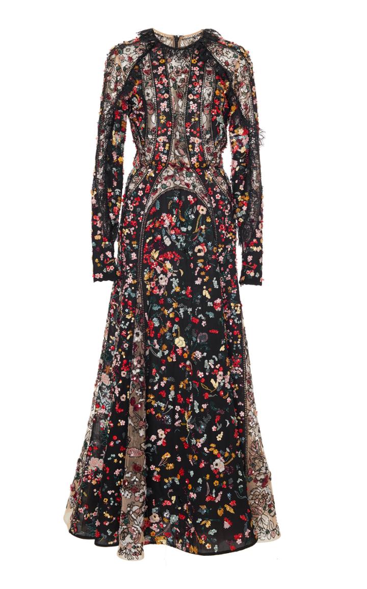 Elie Saab Bead Embroidery Lace Midi Dress