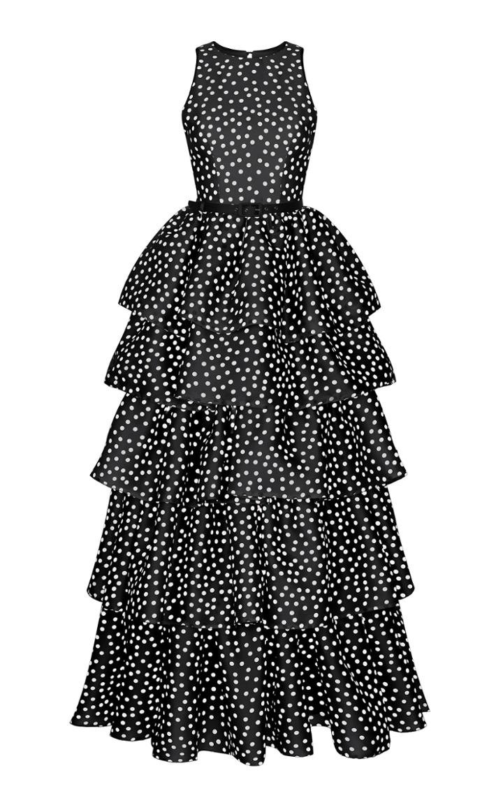 Moda Operandi Rasario Belted Polka-dot Silk Organza Tiered Gown