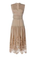 Moda Operandi Costarellos Linen Dropped Waist Dress With Mandarin Collar & Antique B