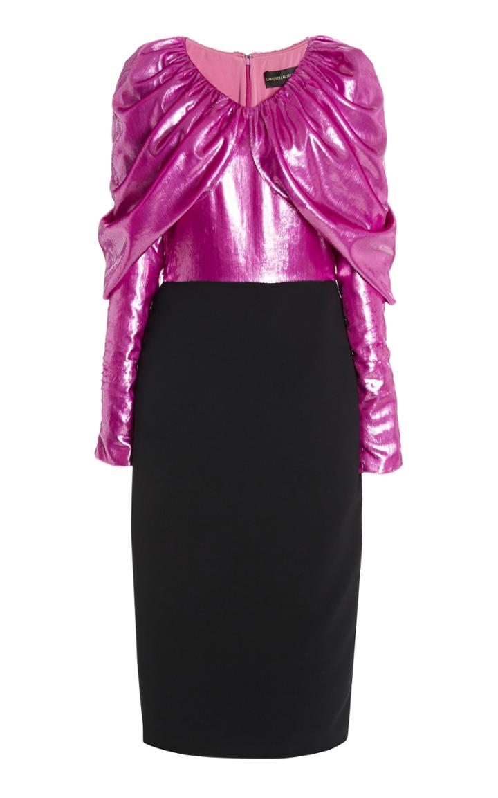 Moda Operandi Christian Siriano Orchid Lacquered Velvet Ruched Cape Sleeve Dress