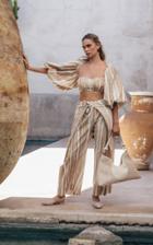Moda Operandi Cult Gaia Hanna Puff-sleeve Striped Cotton-silk Crop Top