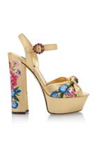 Dolce & Gabbana Knotted Floral-print Metallic Leather Platform Sandals