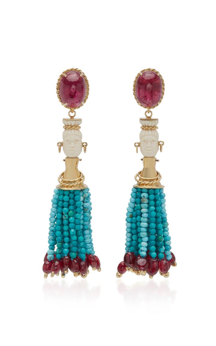 Rodrigo Massot 18k Gold, Turquoise, And Rubellite Drop Earrings