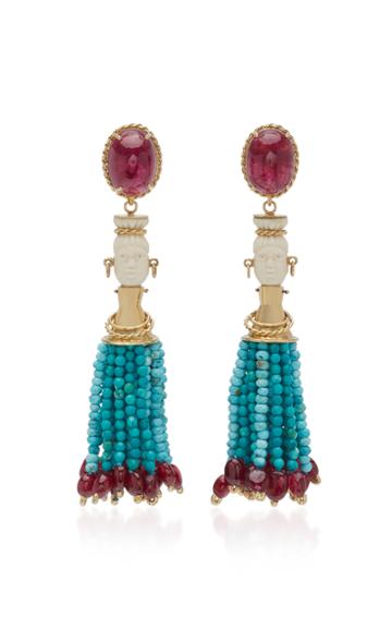 Rodrigo Massot 18k Gold, Turquoise, And Rubellite Drop Earrings