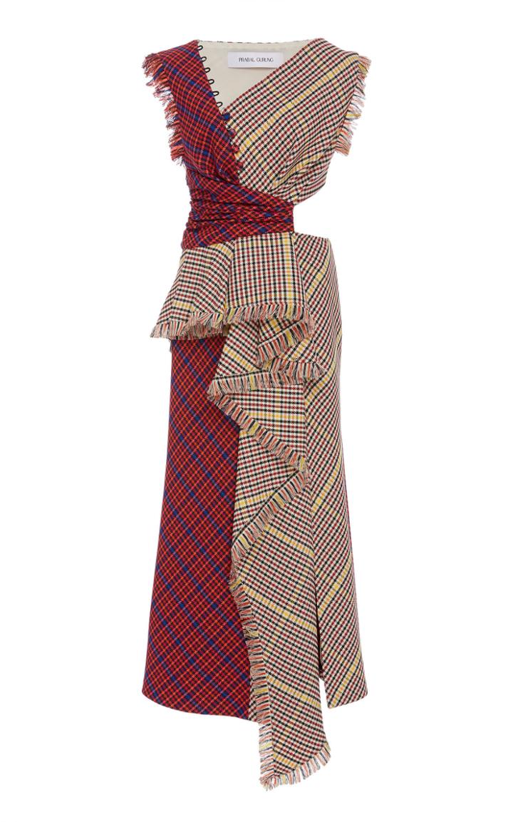 Prabal Gurung Shar Cutout Plaid Ruffle-front Dress