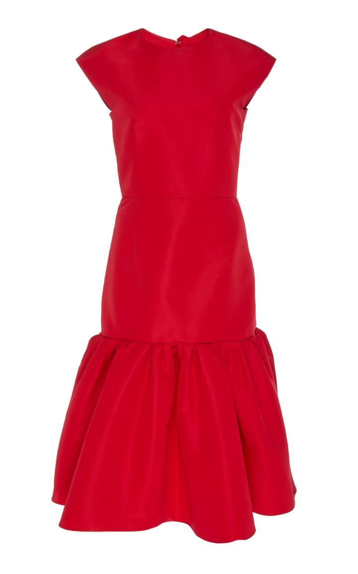Carolina Herrera Gathered Satin Cap Sleeve Dress