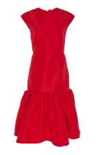 Carolina Herrera Gathered Satin Cap Sleeve Dress