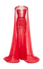 Zuhair Murad Embroidered Tulle Cape Sleeve Gown