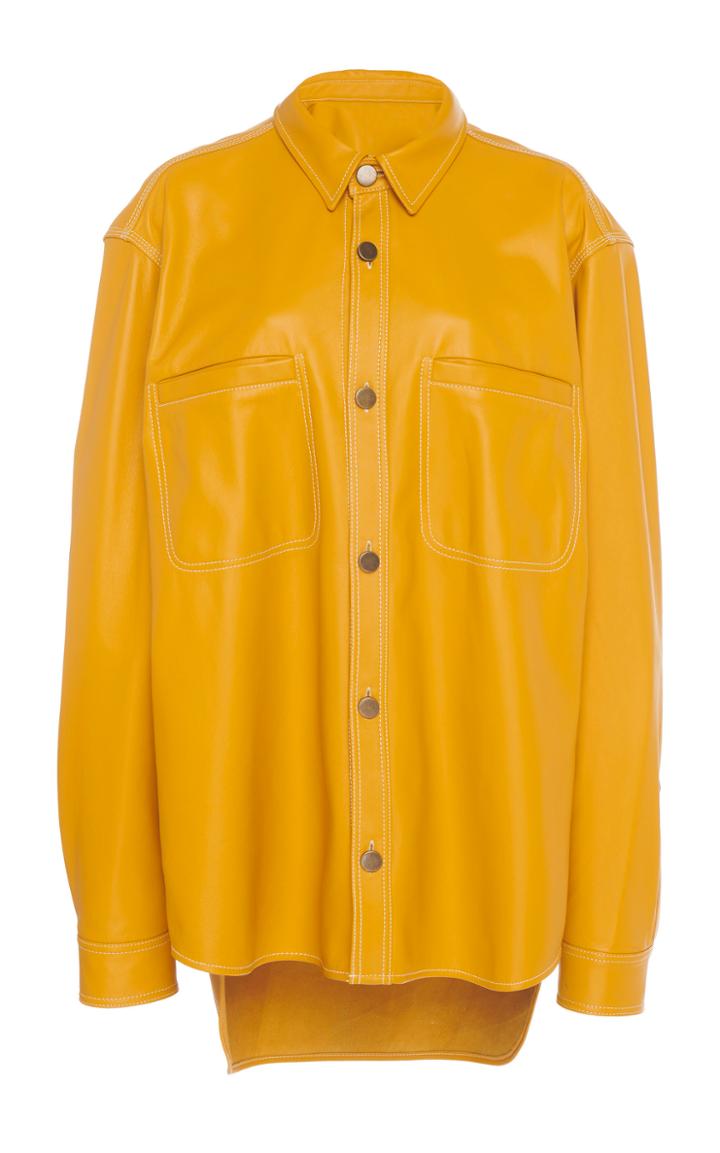 Oscar De La Renta Leather Collared Button Front Shirt