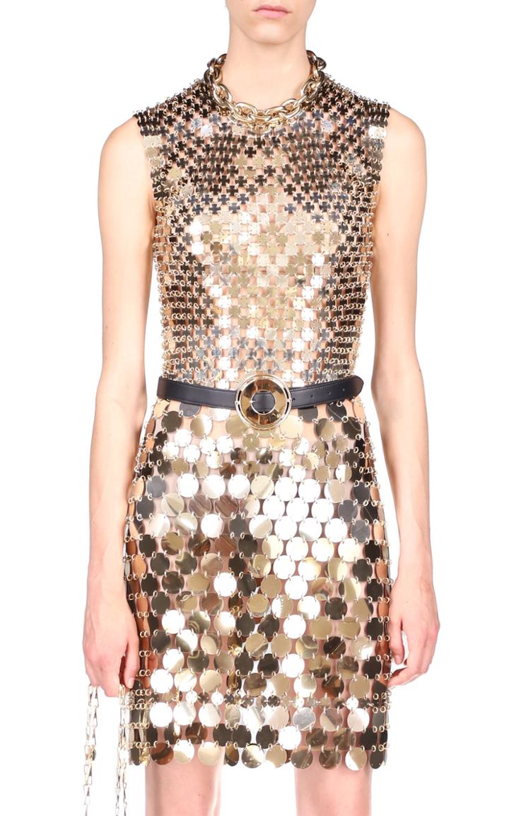 Moda Operandi Paco Rabanne Paillette-embellished Chainmail Short Sleeve Mini Dress