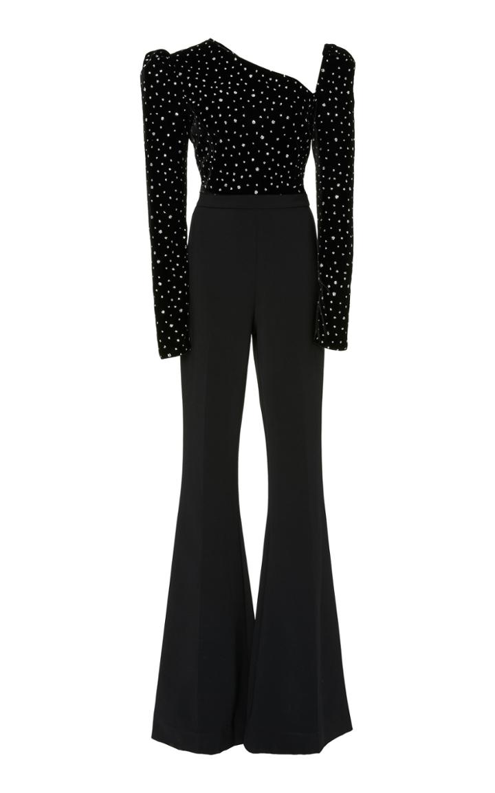 Christian Siriano Crystal Velvet Long Sleeve Jumpsuit