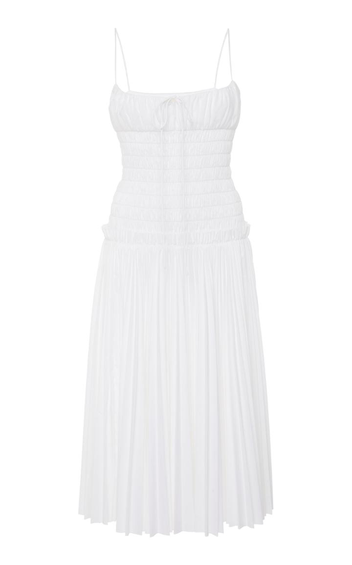 Khaite Delphine Smocked Pleated Cotton Dress