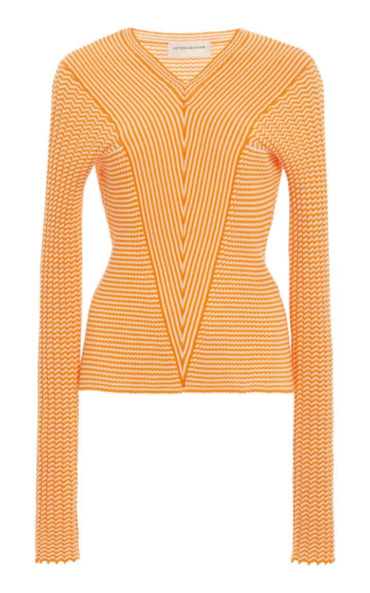 Moda Operandi Victoria Beckham Mini Striped Cotton V-neck Top