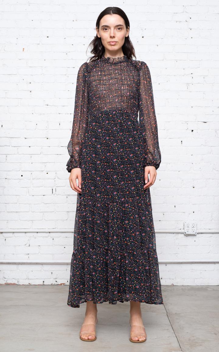Moda Operandi Sea Bennet Smocked Ditsy-print Crinkled Chiffon Midi Dress