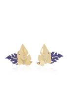 Carol Kauffmann Leaf 18k Gold Enamel And Diamond Stud Earrings