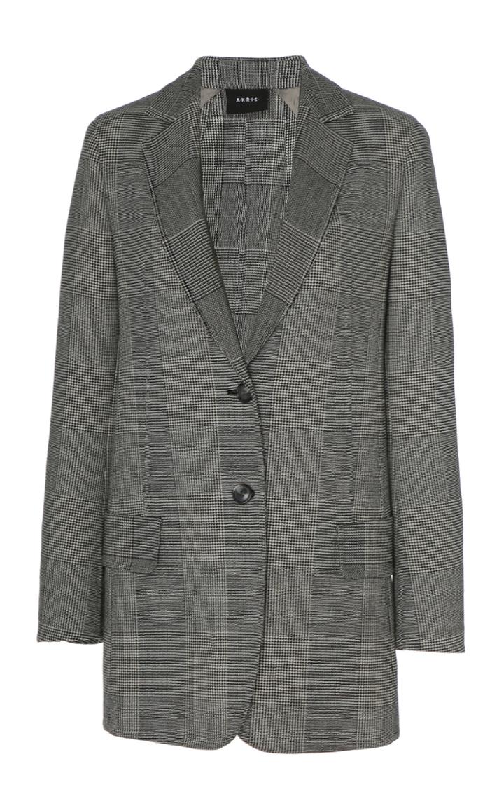 Akris Plaid Long Wool Blazer