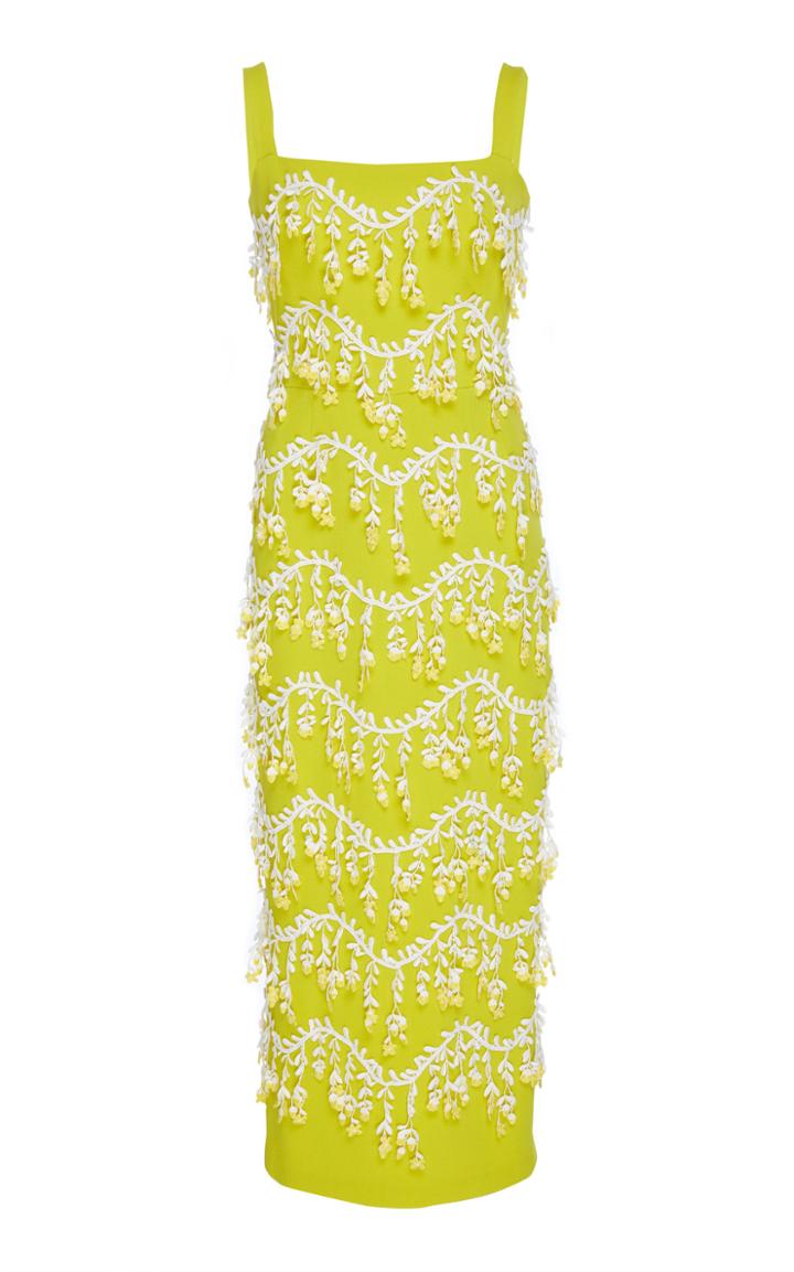 Lela Rose Square-neck Embroidered Wool Dress
