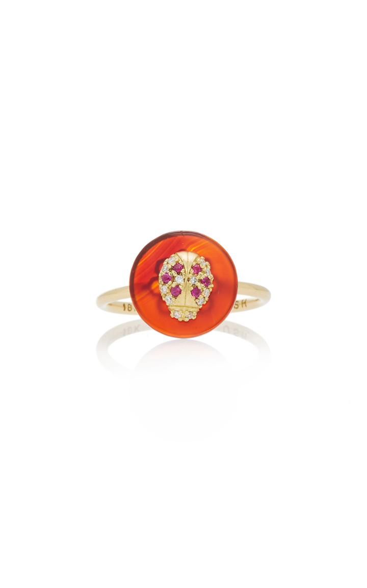 Noush Jewelry Coexist Lady Bug On Carnelian Ring