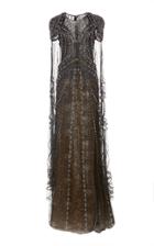 Pamella Roland Crystal And Gunmetal Pearl Embroidered Lace Gown