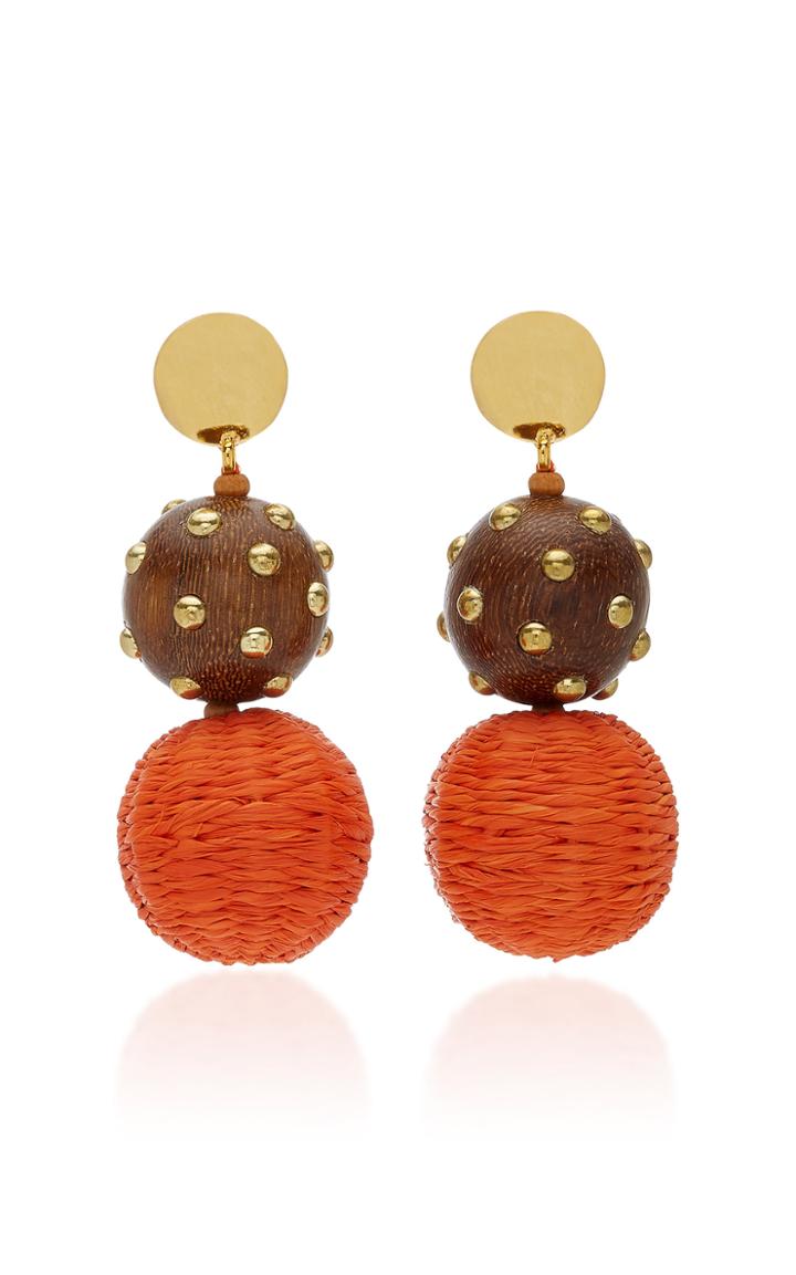 Oscar De La Renta Raffia & Wood Drop Earrings