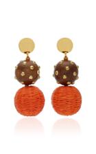 Oscar De La Renta Raffia & Wood Drop Earrings