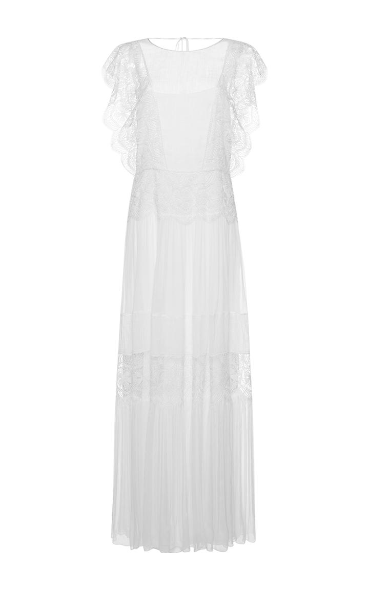 Alberta Ferretti Flutter Sleeve Chiffon Gown
