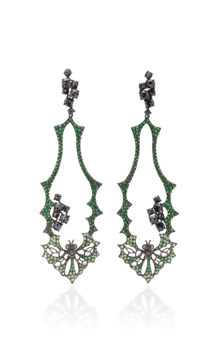 Wendy Yue Tsavorite And Black Diamond Earrings