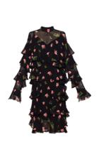 Marianna Senchina Black Ruffled Floral Mini Dress