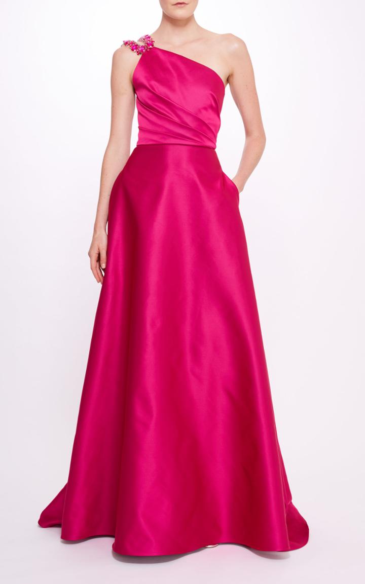 Moda Operandi Pamella Roland Double Duchess Satin One Shoulder Gown With Beaded Stra