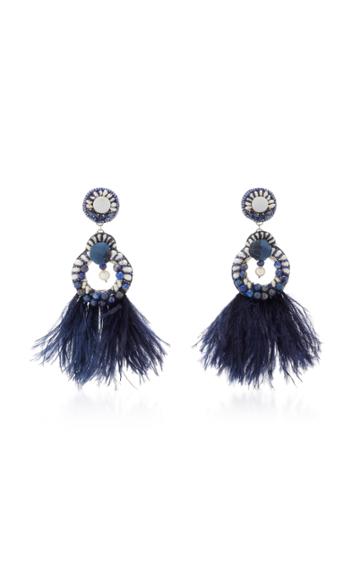 Ranjana Khan Navy Gold-plated, Feather And Crystal Clip Earrings