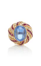 Vintage Illario 18k Ceylon Cabochon Sapphire Ring