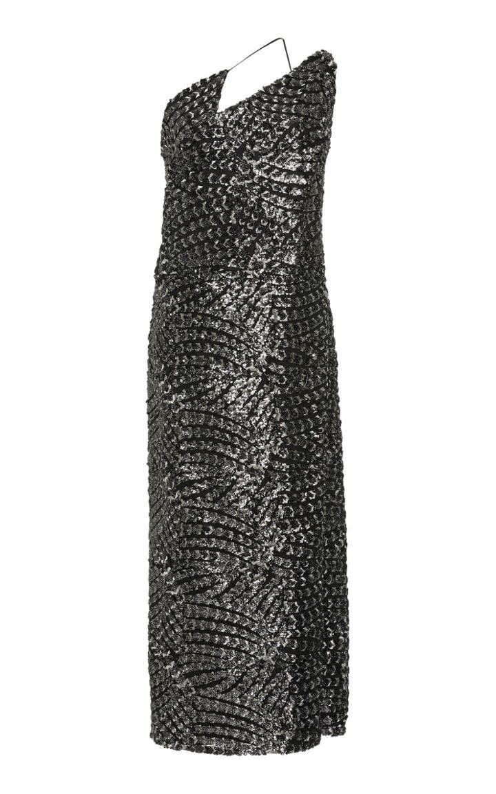 Christian Siriano Sequined Zig Zag Neckline Side Slit Dress