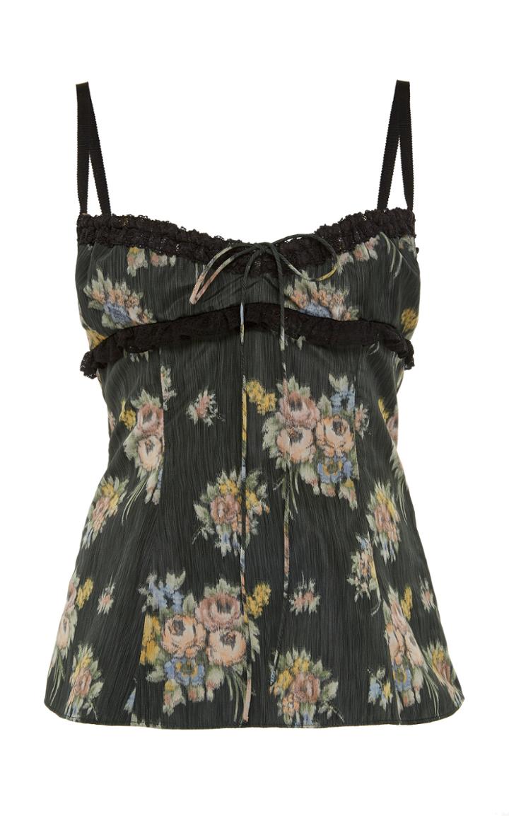 Brock Collection Lace-trimmed Floral-print Silk-georgette Top