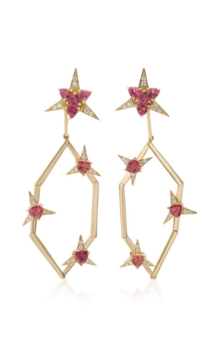 Carol Kauffmann Galactic Star 18k Gold Diamond And Pink Tourmaline Drop Earrings