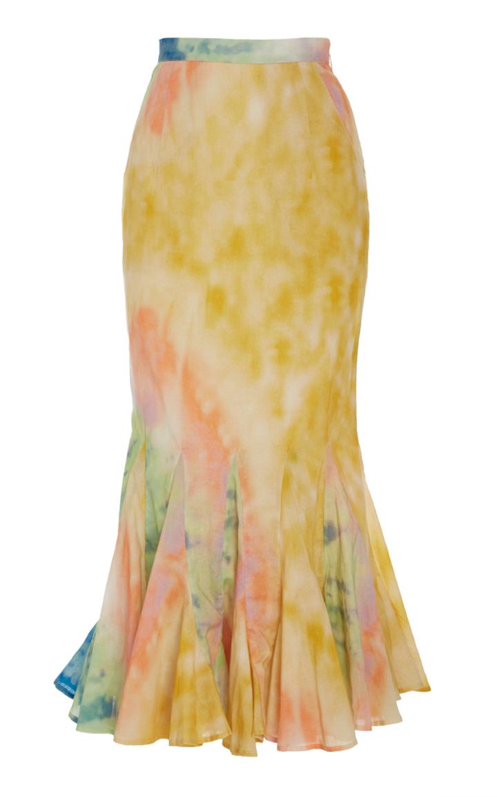 Rhode Sienna Pleated Tie-dye Cotton Midi Skirt