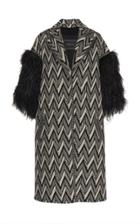 Andrew Gn Feather-trimmed Cotton-blend Jacquard Coat