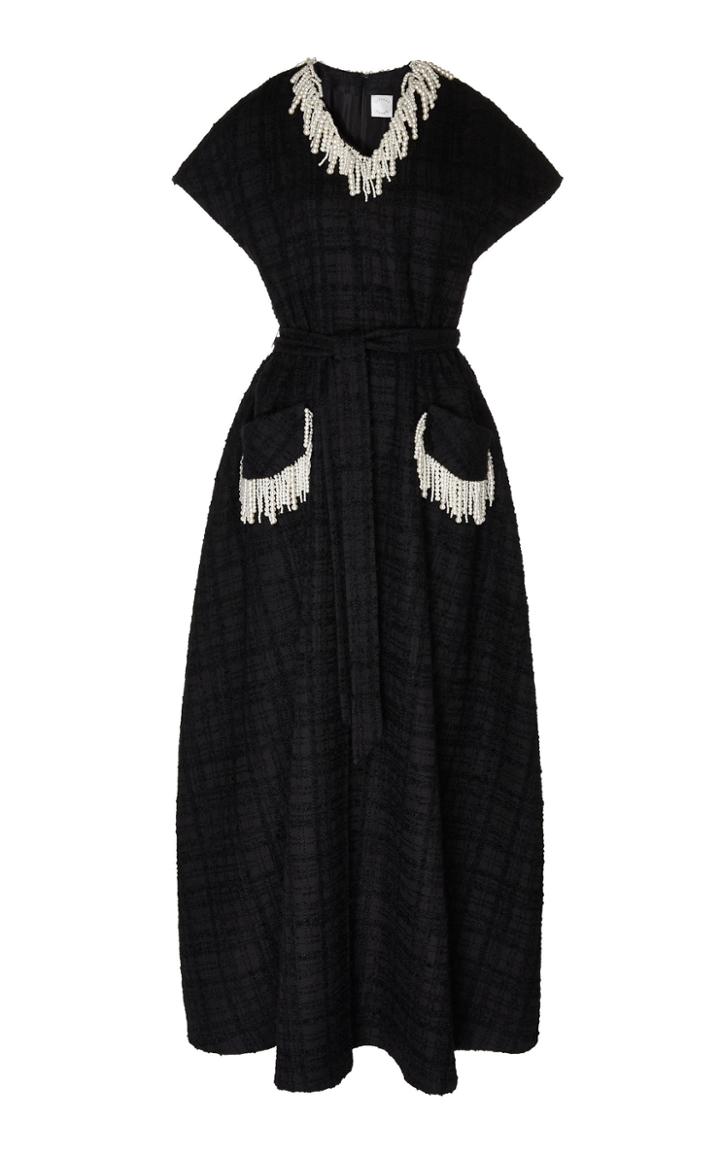 Huishan Zhang Roza Pearl Embellished Check Print Dress