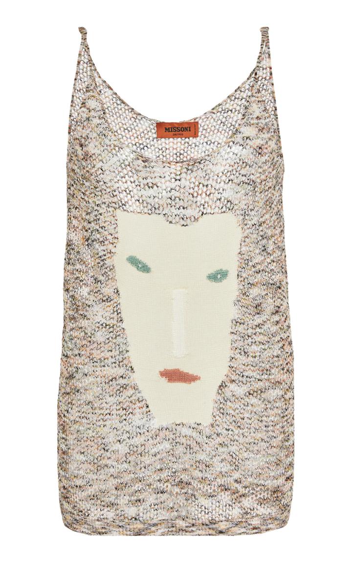Missoni Face-printed Intarsia-knit Top