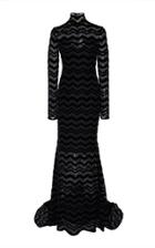 Christian Siriano Zig Zag Burnout Velvet High Neck Gown
