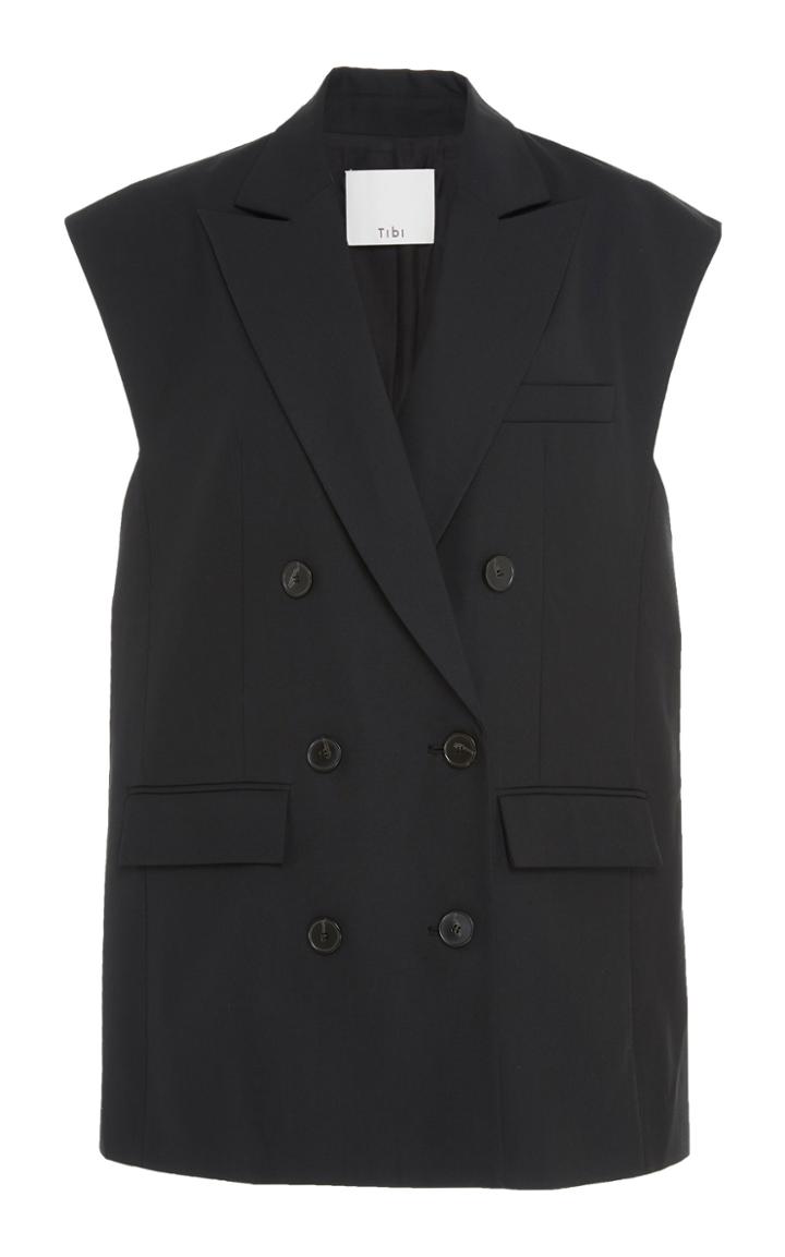 Tibi Tropical Wool Blend Double Breasted Vest
